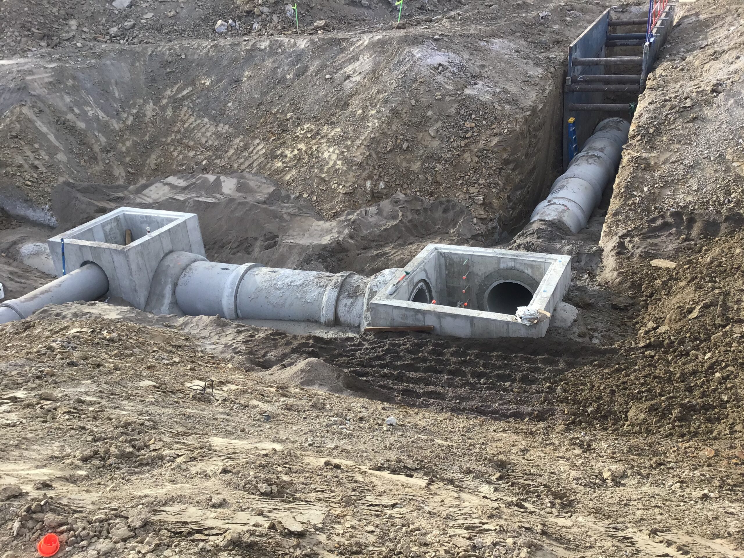 Large underground pipe installed in trench